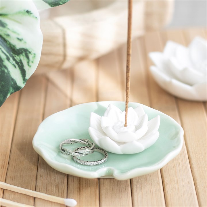 white lotus flower incense holder ceramic trinket holder gift