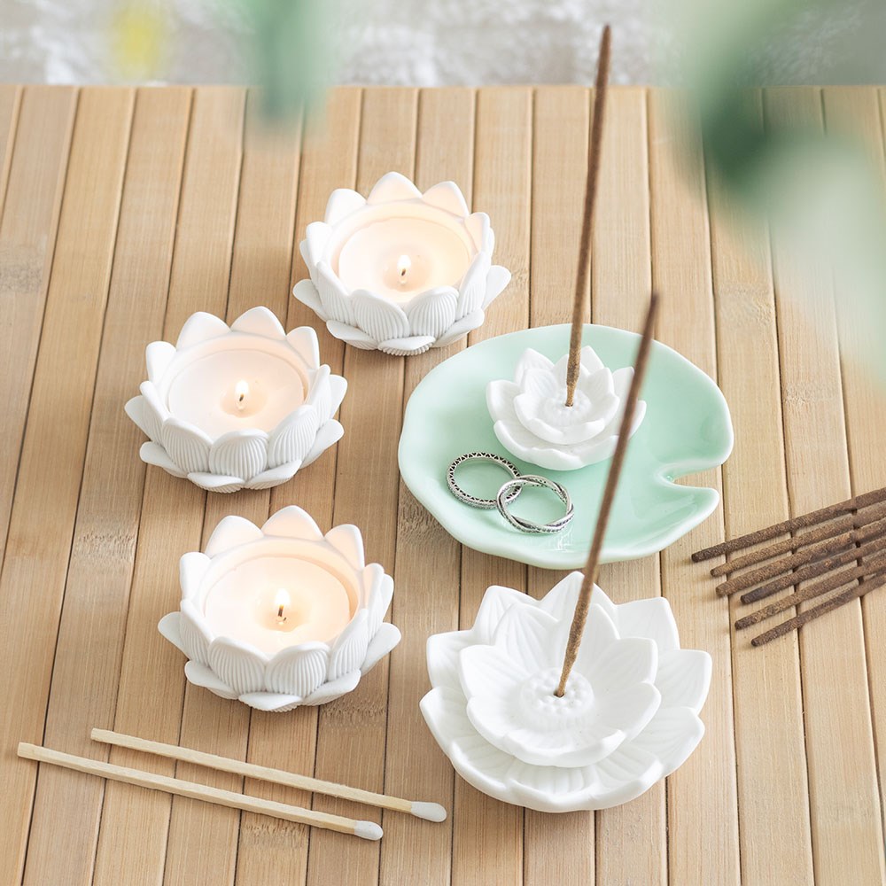 white lotus flower incense holder ceramic trinket holder gift